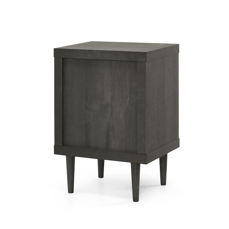 Minie Nightstand with 2 Drawers, Shelf, Rubberwood Legs, Dark Gray - Benzara