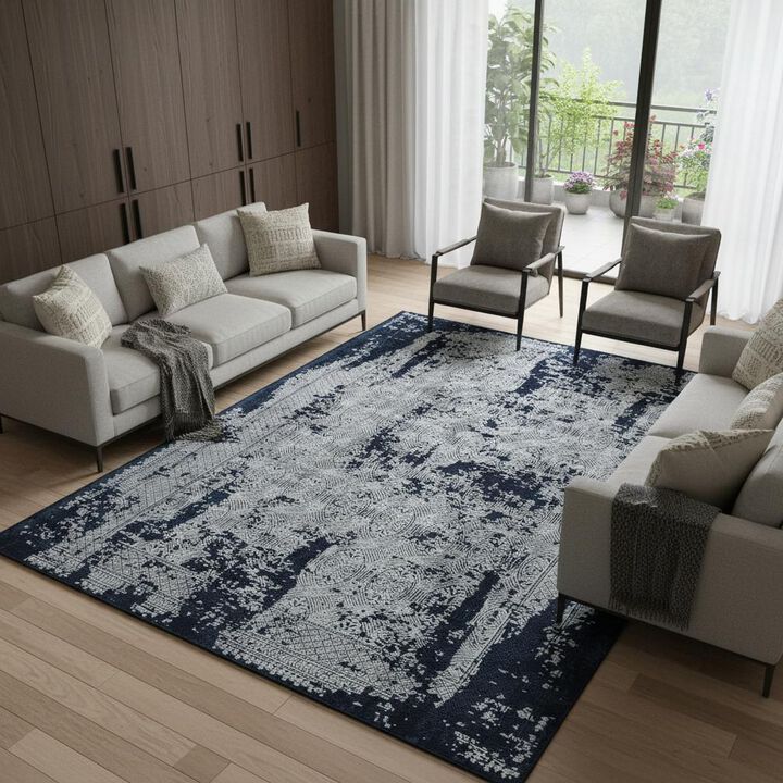 HomeRoots Abstract Distressed Area Rug With Fringe