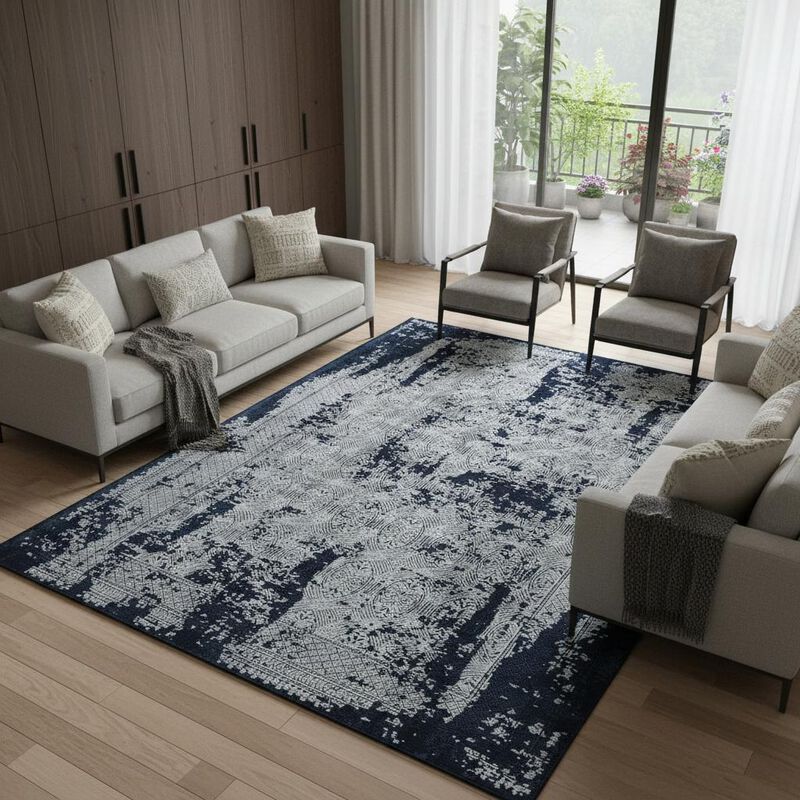 HomeRoots Abstract Distressed Area Rug With Fringe image number 1
