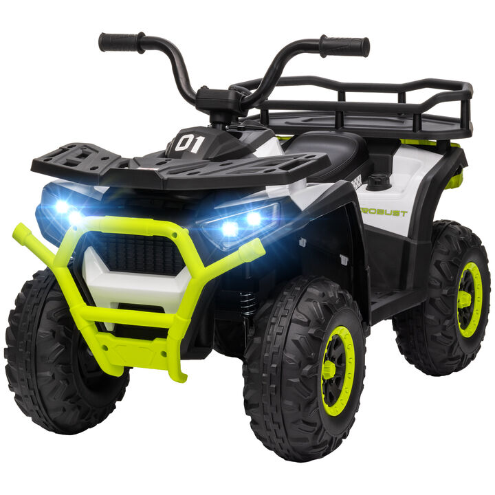 BreeBe 12V Kids ATV, 4 Wheeler Quad with 4 Spring Suspension Wheels, LED Lights, Music USB