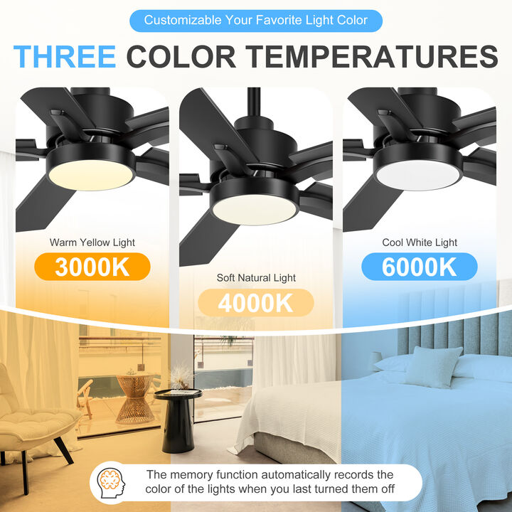 Breezary 42" LED Ceiling Fan with Light, 5 Blades, DC Motor, 6 Speeds, Remote Control