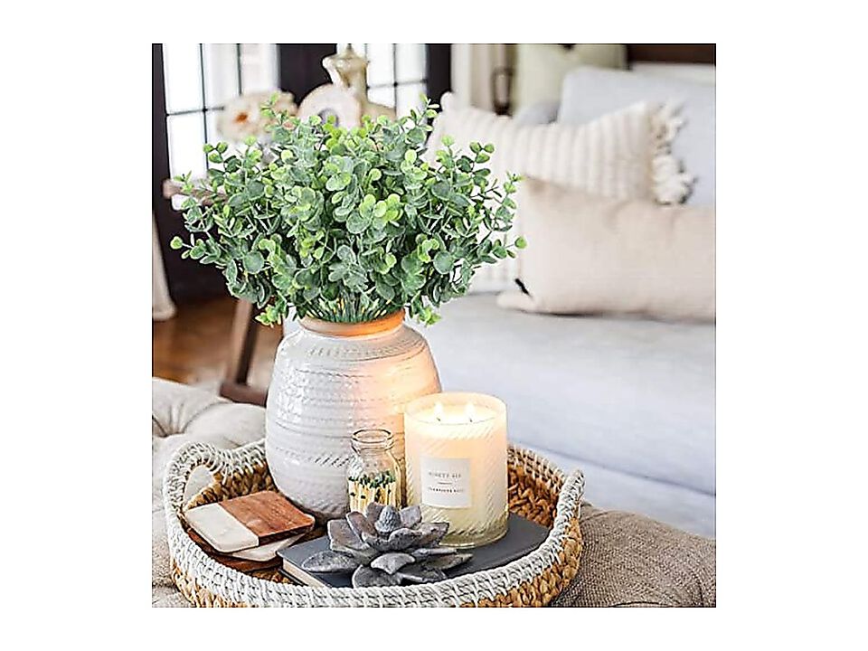 6 Pack Artificial Eucalyptus Stems Outdoor Plants Farmhouse Plastic Greenery