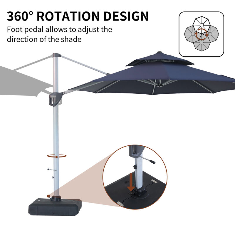 MONDAWE 11ft 2-Tier Square Cantilever Outdoor Patio Umbrella with Included Cover