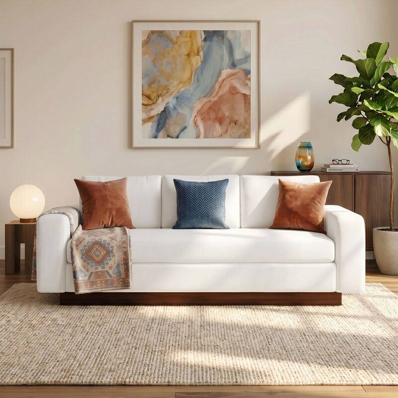 Merax Modern 3-Seater Chenille Sofa with Wide Functional Armrests & Solid Rubber Wood Base image number 2