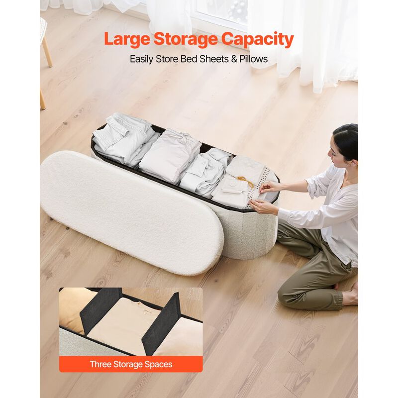Teddy Fleece Storage Ottoman Bench with Folding Design for Bedroom Entryway image number 7