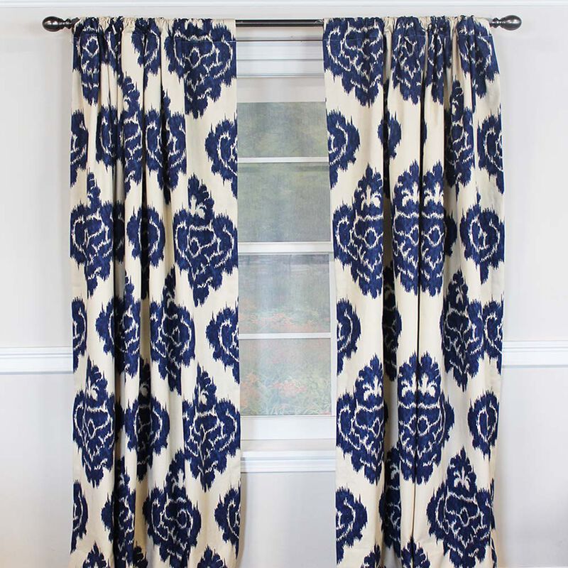 RLF Home Flame Large Damask Flame Design Pair Of Lined Panels 3" Rod Pocket (Pair) 100" x 84" Navy Blue/Ivory