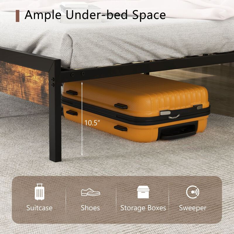Bed Frame with Storage Headboard and Charging Station