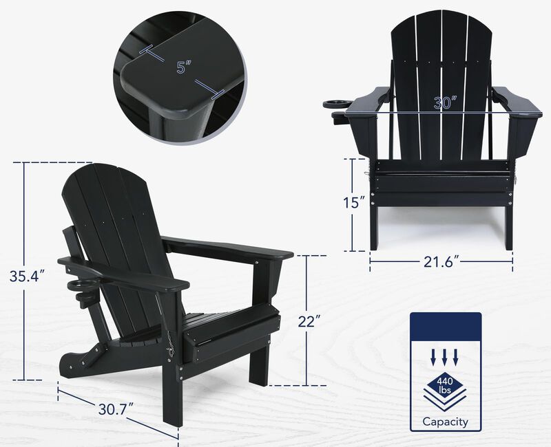 ABCPATIO Folding Plastic Adirondack Chair - Outdoor Weather Resistant Adirondack Chairs with Cup Holder, Stackable Seating for P image number 2