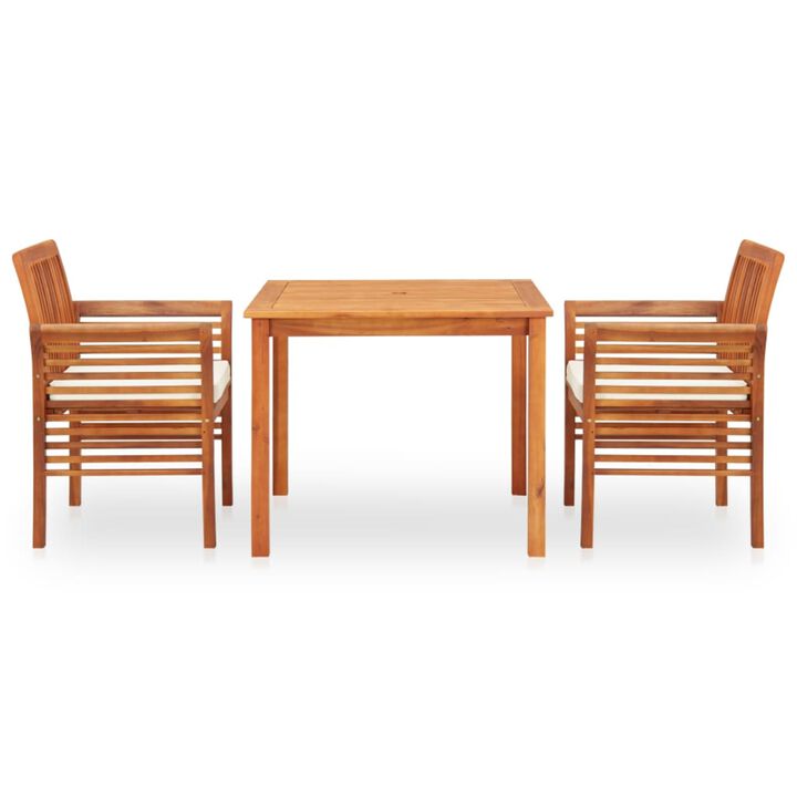 vidaXL 3 Piece Outdoor Dining Set with Cushions Solid Acacia Wood