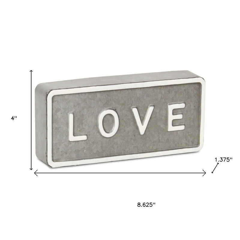 HomeRoots 4" Gray And White Galvanized Metal Love Hand Painted Tabletop Sign image number 6