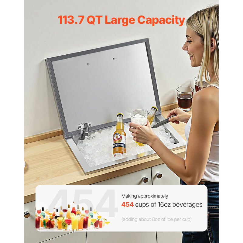 113.7 Qt Drop in Ice Chest Ice Cooler Ice Bin Stainless Steel 28"x20"x17" image number 1