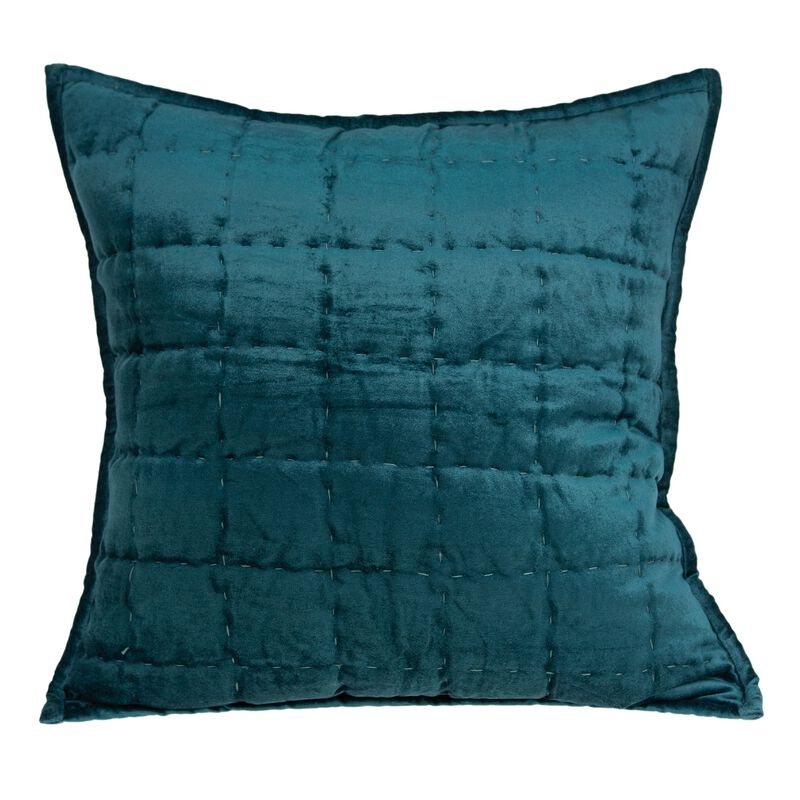 20” Blue Quilted Handloom Square Throw Pillow image number 1