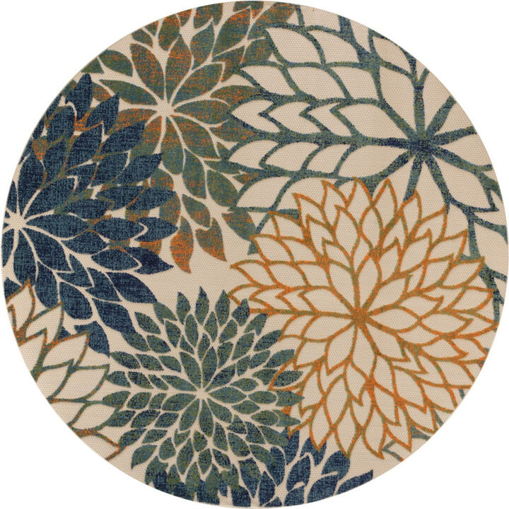 HomeRoots 5' Blue Green And Yellow Round Floral Indoor Outdoor Area Rug