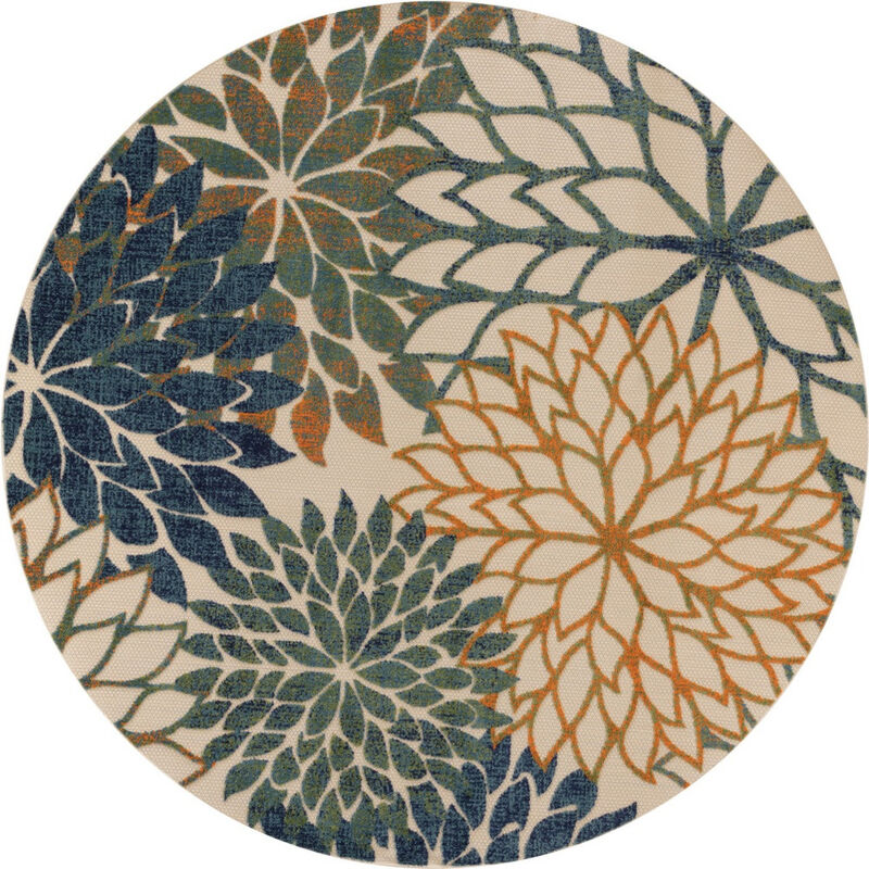 HomeRoots 5' Blue Green And Yellow Round Floral Indoor Outdoor Area Rug image number 0