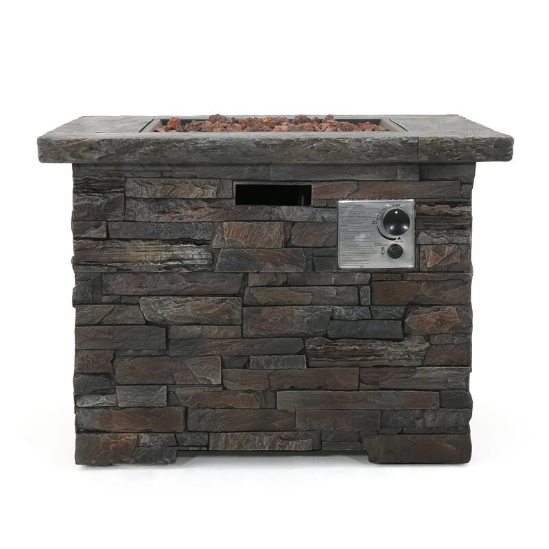Mondawe 35" Natural Stone Square Fire Pit Outdoor Gas Fire Table - 40,000 BTU