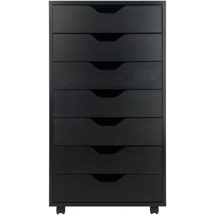 QuikFurn Modern Scandinavian Style 7-Drawer Storage Cabinet Chest in Black Finish