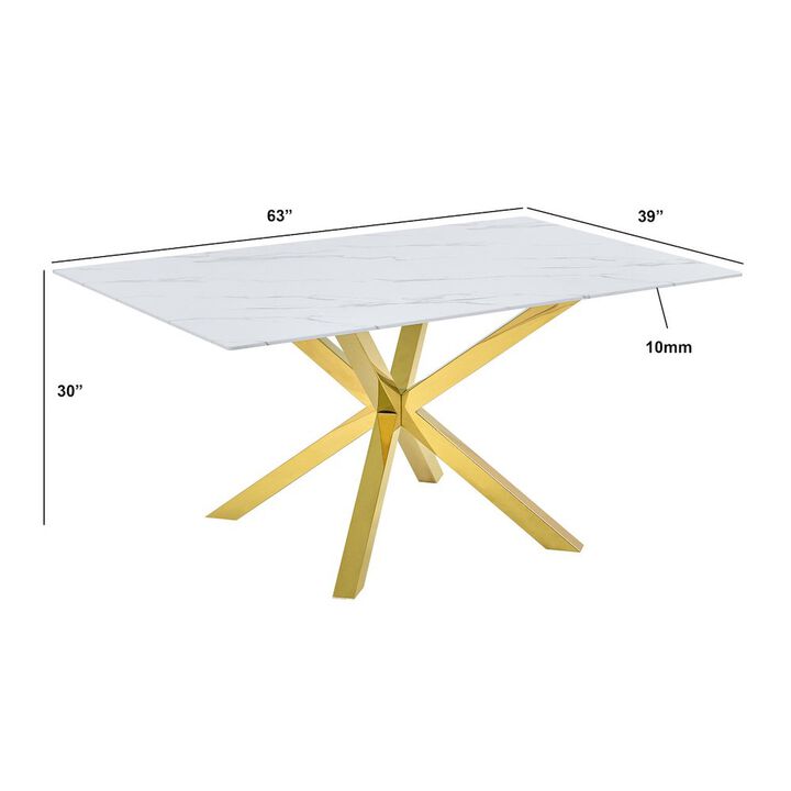 Best Quality Furniture Tempered Glass Dining Table With White Marble Design