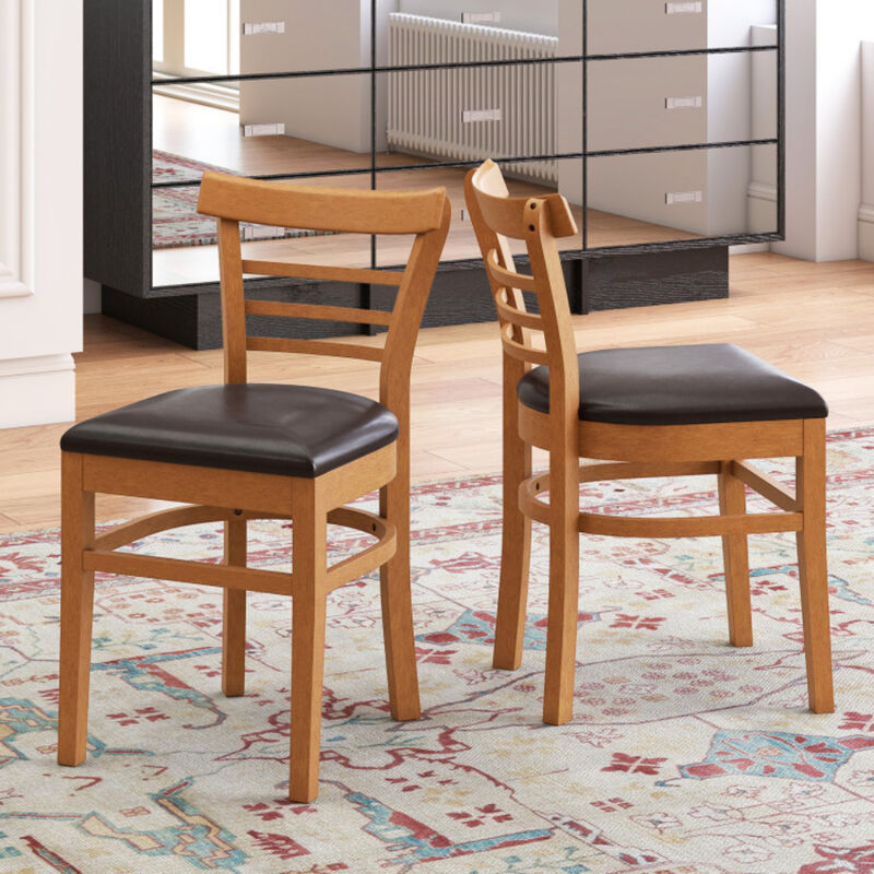 Wooden Dining Chair Set of 2 with Solid Rubber Wood Legs for Restaurant image number 3
