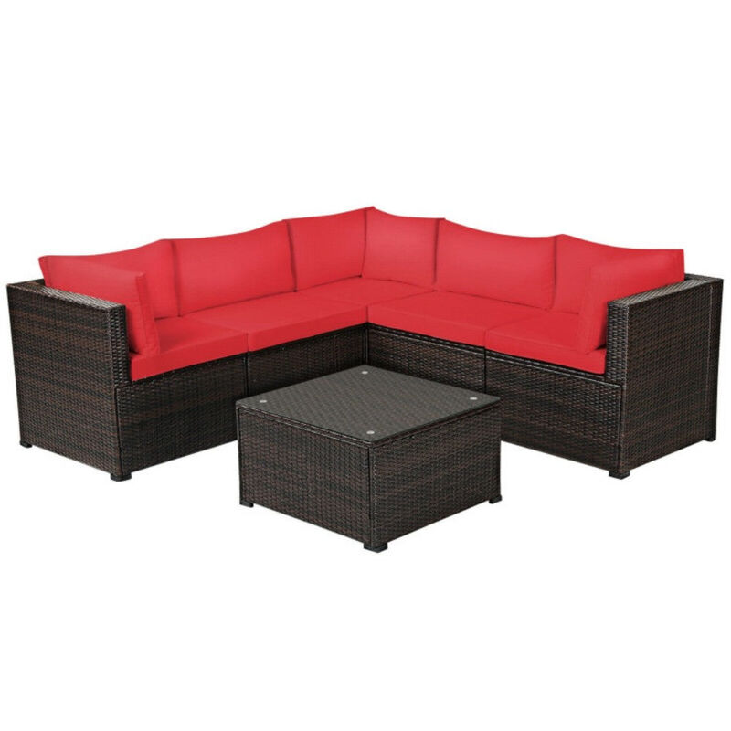 Mondawe 5 Pieces Patio Rattan Sectional Furniture Set with Cushions and Coffee Table