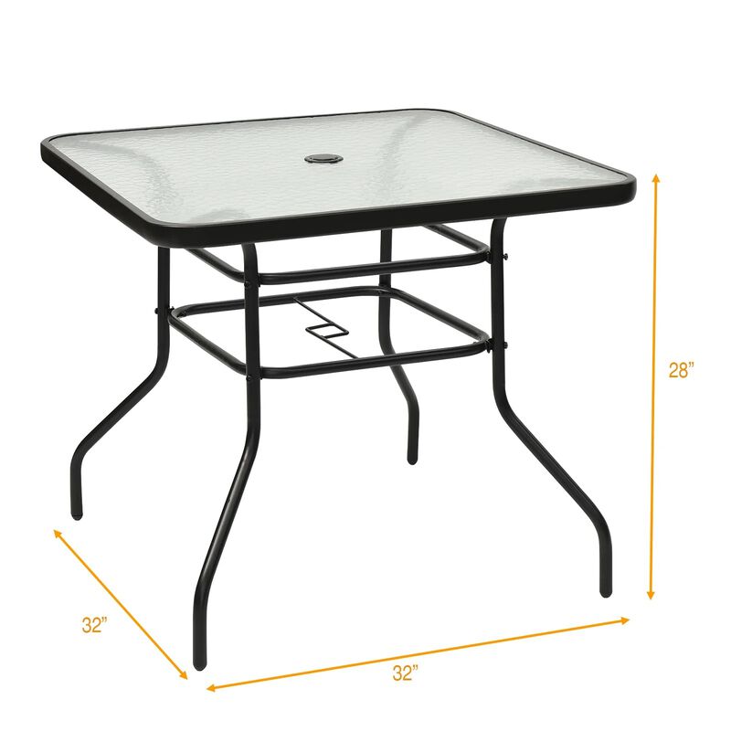 32 Inch Patio Tempered Glass Steel Frame Square Table image number 4