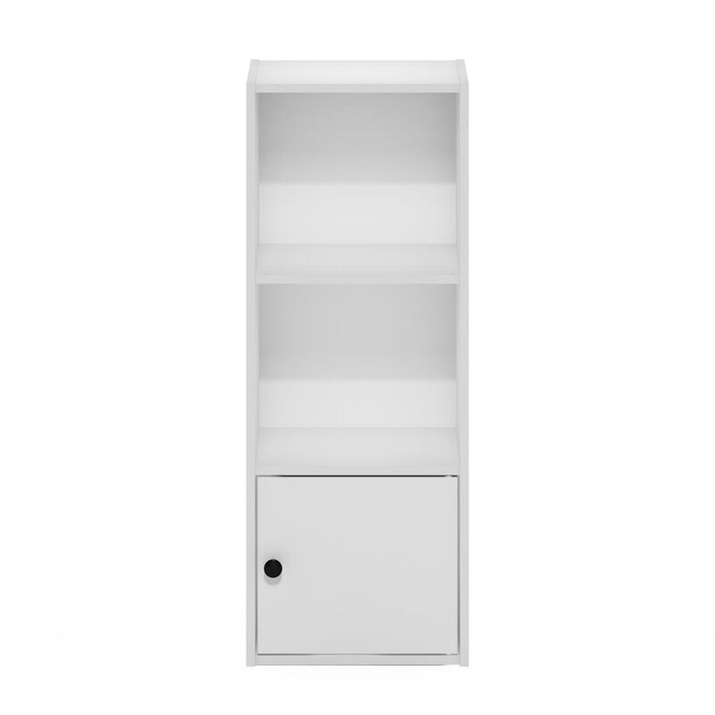 Furinno Luder 3-Tier Shelf Bookcase with 1 Door Storage Cabinet, White