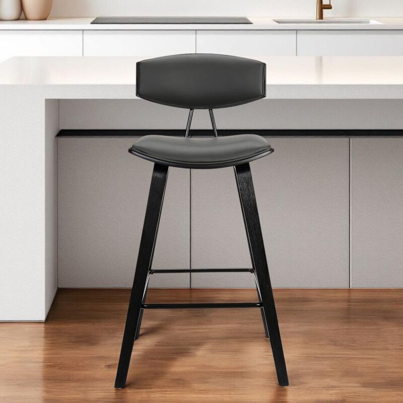 Hivvago 26 Inch Gray and Black Faux Leather and Iron Low Back Counter Height Bar Chair