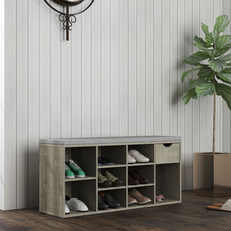 3-Tier Entryway Shoe Bench &ndash; 9 Cubbies Storage Organizer with Cushion, Drawer image number 8
