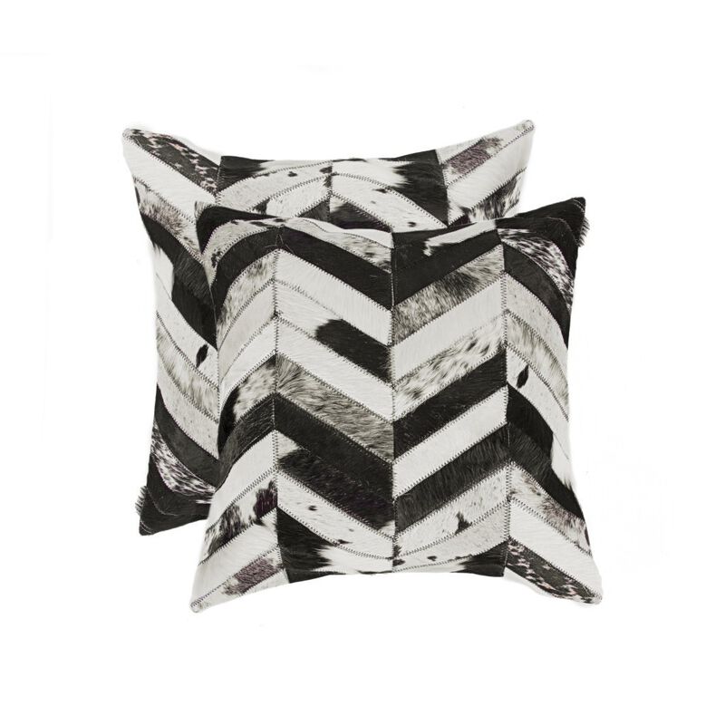 HomeRoots Set of Two 18" Black and Natural Chevron Cowhide Throw Pillows image number 2