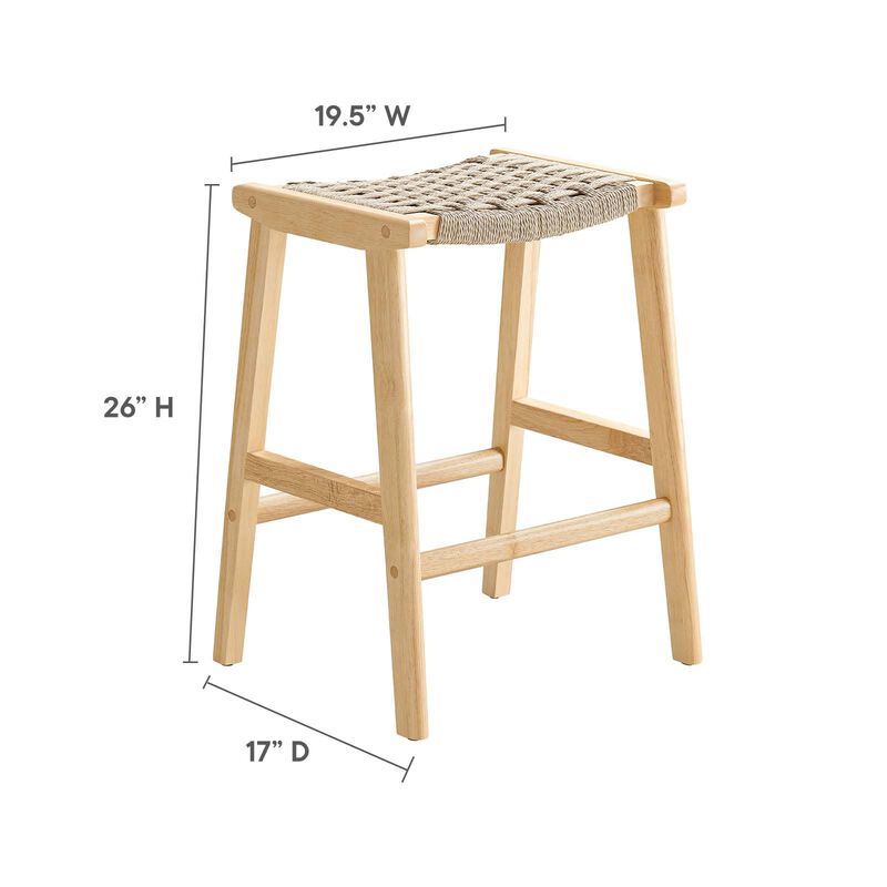 Modway Saoirse Woven Rope Wood Counter Stool - Set of 2 in Natural Natural image number 2