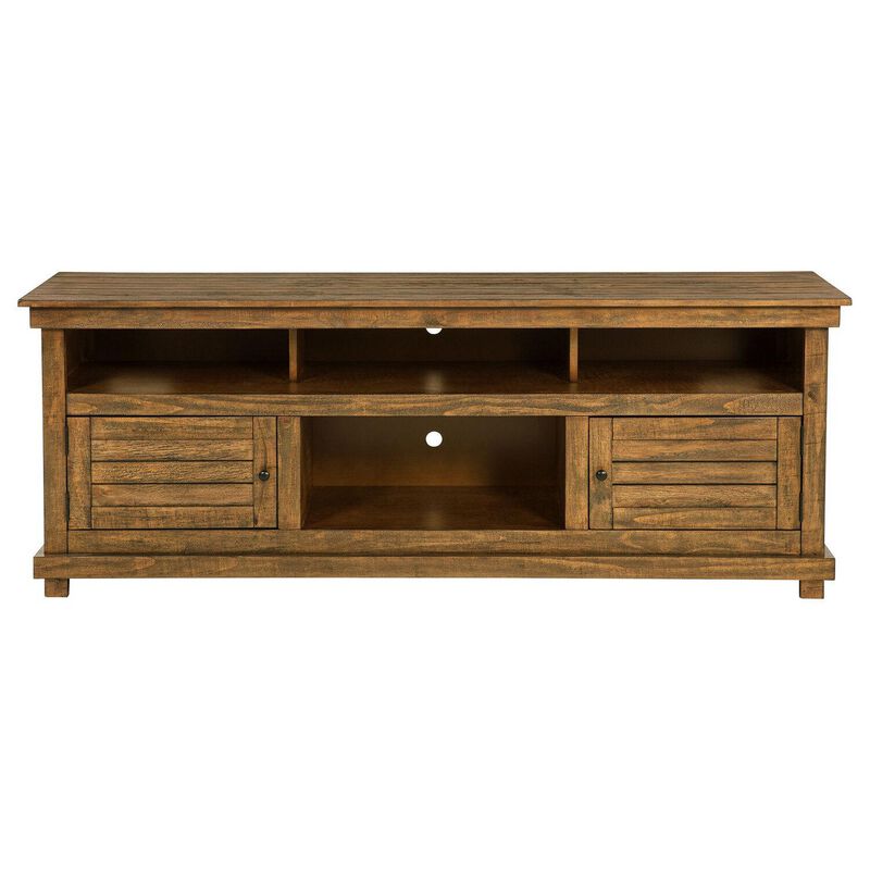 Ayne TV Stand Media Cabinet, 2 Doors and 4 Shelves, Brown Wood 70 Inch - Benzara image number 1