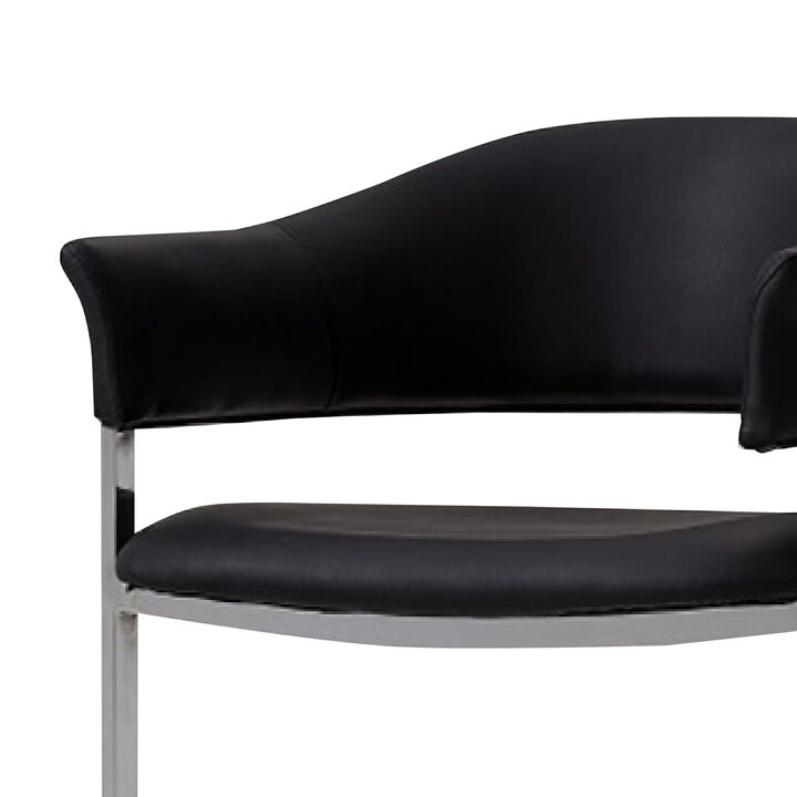 Ava Modern Dining Chair, Metal Cantilever Base, Black Faux Leather, Chrome-Benzara