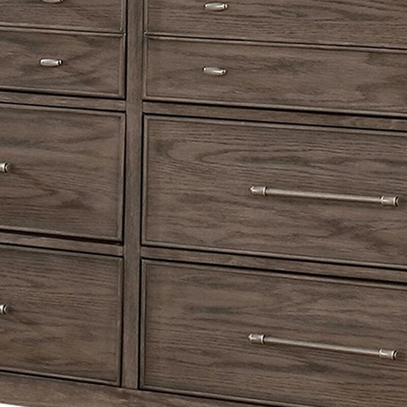 Benjara 57 Inch Wide Dresser Chest, 8 Drawers, Solid Wood in a Warm Gray Finish