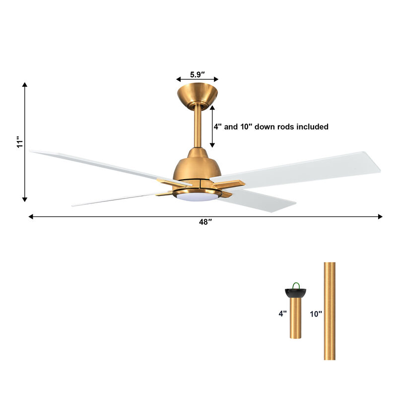 48" Modern Ceiling Fan with Dimmable LED Light, 6-Speed Reversible DC Motor, Remote Control