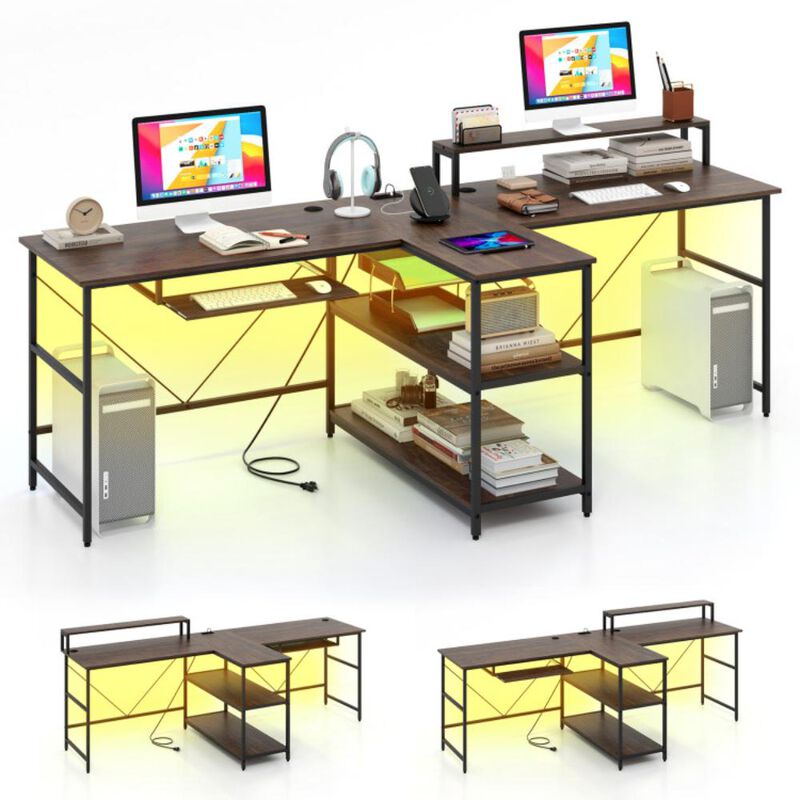 Hivvago 2-Person Reversible Computer Desk Long Office Desk with LED Lights