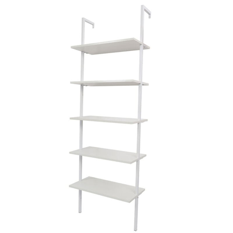 Industrial 5-Tier Ladder Shelf with Wood Shelves and Sturdy Metal Frame