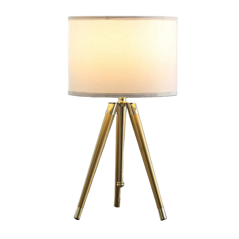Kera Table Lamp, White Drum Shade, Brass Gold Tripod Base 39 Inch  - Benzara