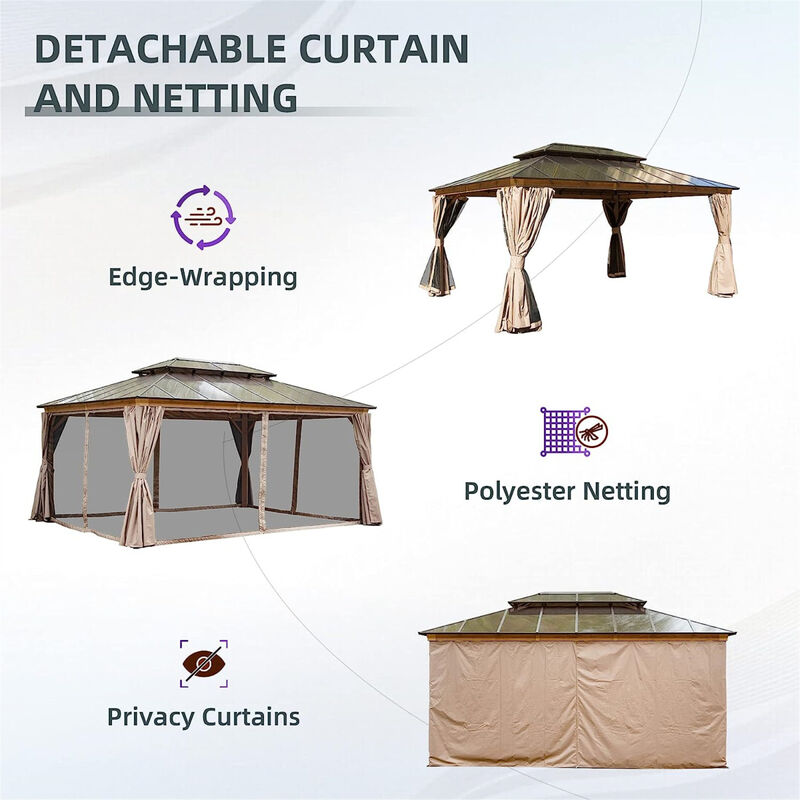 Streamdale 12x16FT Hardtop Gazebo with Polycarbonate Roof & Curtains