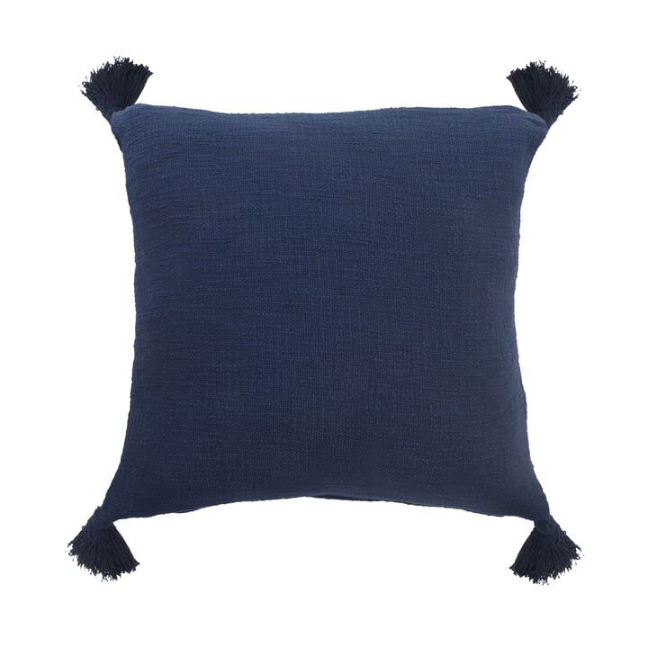 20" Blue Solid Hand Woven Square Throw Pillow