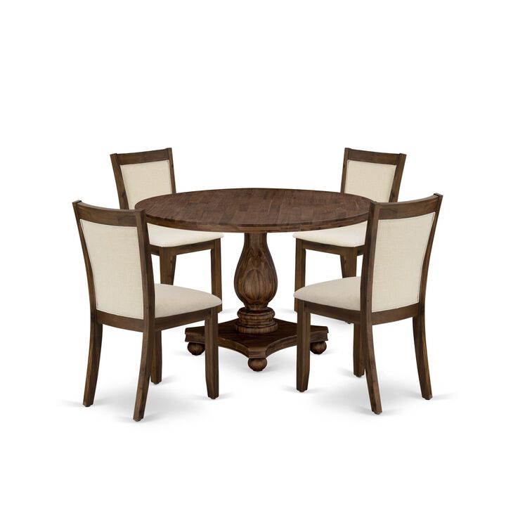 East West Furniture East West Furniture I2MZ5-NN-32 5-Pcs Dining Table Set - A Modern Kitchen Table and 4 Light Beige Linen Fabric Dining Room Chairs with Stylish Back (Sand Blasting Antique Walnut Finish)