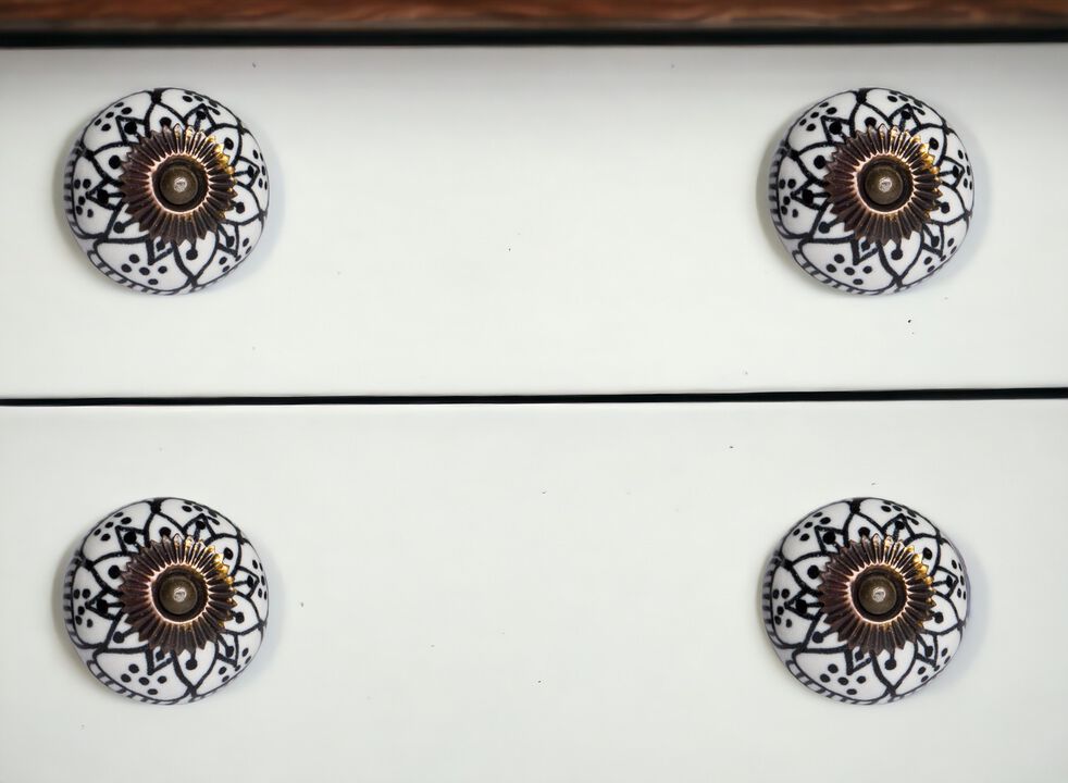 HomeRoots Set of Eight Black And White Ceramic And Metal Drawer Pull Knobs