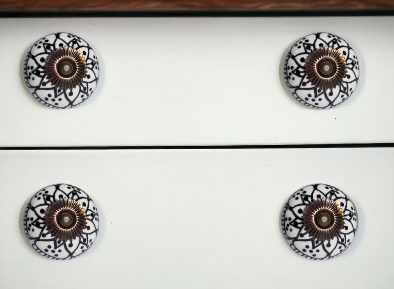 HomeRoots Set of Eight Black And White Ceramic And Metal Drawer Pull Knobs image number 1