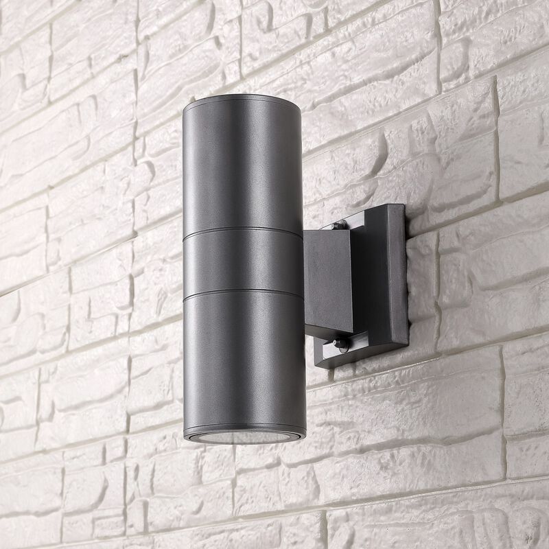 Duo 2-Light Modern Midcentury Cylinder Outdoor Metal/Glass Integrated LED Sconce with Uplight