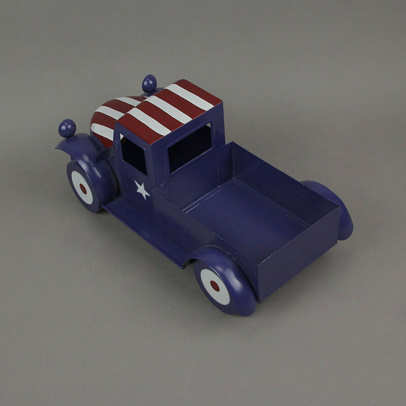 Rustic Blue Metal Vintage Patriotic Pickup Truck Planter Antique Stars & Stripes image number 2