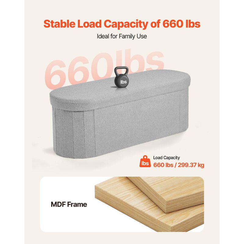 Teddy Fleece Storage Ottoman Bench with Folding Design for Bedroom Entryway image number 3