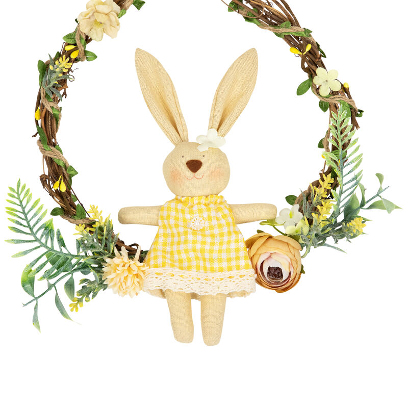 Bunny with Flowers Artificial Easter Twig Wreath - 10"