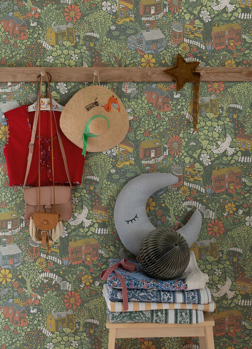 Bygga Bo Green Woodland Village Wallpaper (Set of 2)