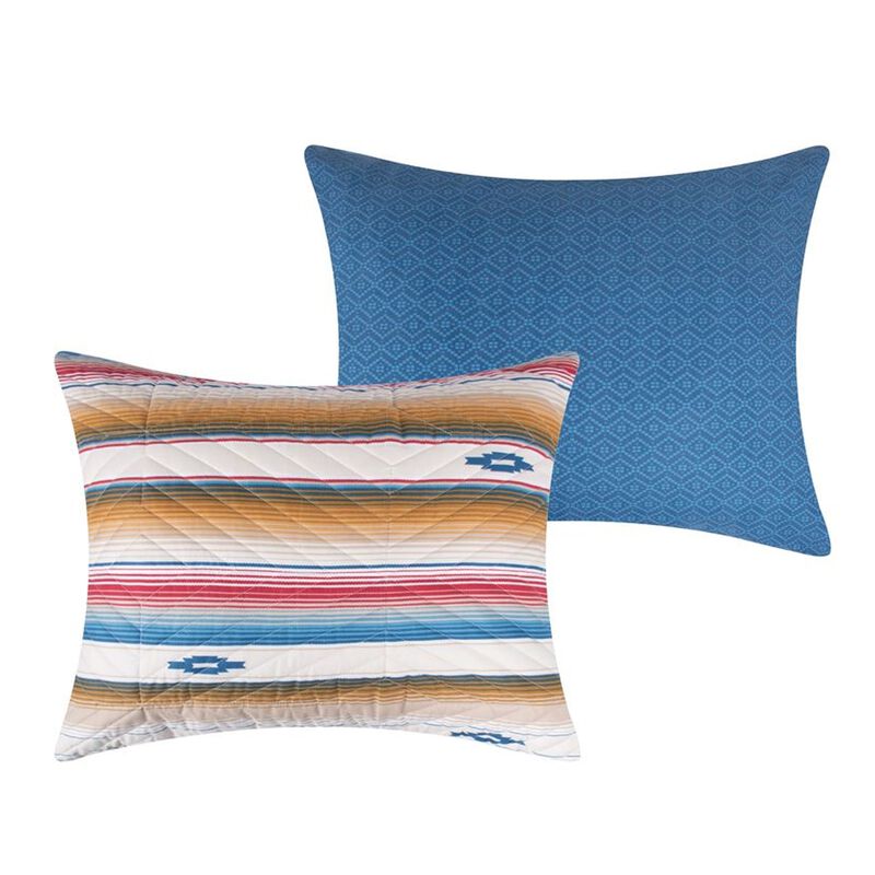 Rey 3pc Cal King Quilt and Pillow Sham Set, Ivory Multicolor Chevron Design - Benzara