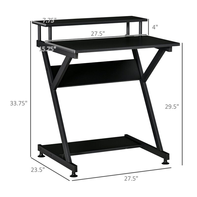 Industrial Computer Desk with Monitor Shelf, R Shaped Writing Table for Home Office, Black