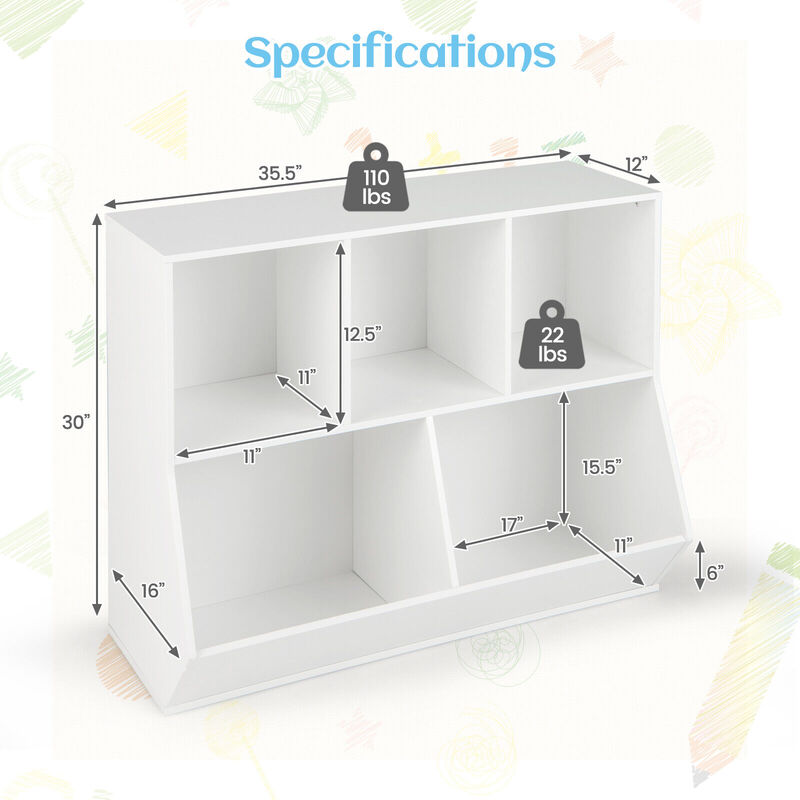 5-Cube Wooden Kids Toy Storage Organizer with Anti-Tipping Kits-White