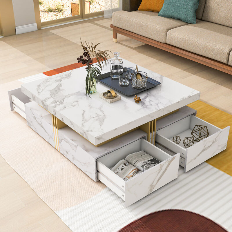 Merax Square Storage Coffee Table with 4 Drawers